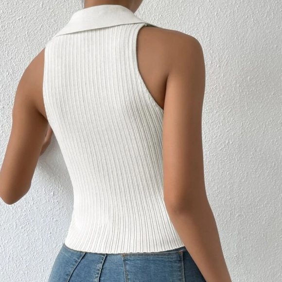 Solid Collared Ribbed Tank Knit Top - Picture 2 of 6